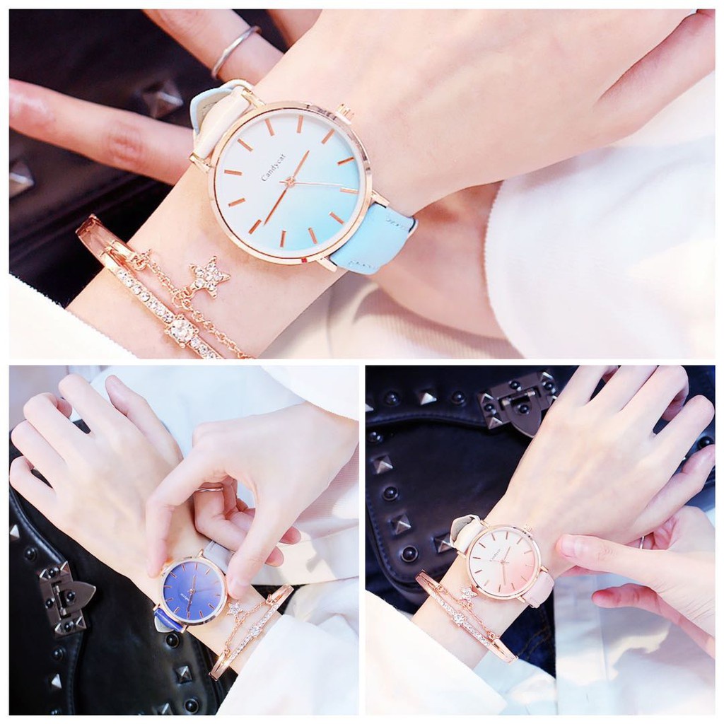 ✅ COD KUMA Jam Tangan Wanita Fashion Candy Gradient Color Quartz Women Leather Watch/Jam Tangan Wanita