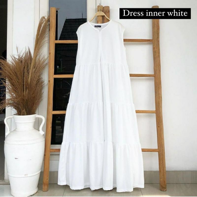 INNER DRESS/LONG DRESS TANPA LENGAN/BAHAN CREPE SHAKILA/MAXI DRESS FLARE WANITA