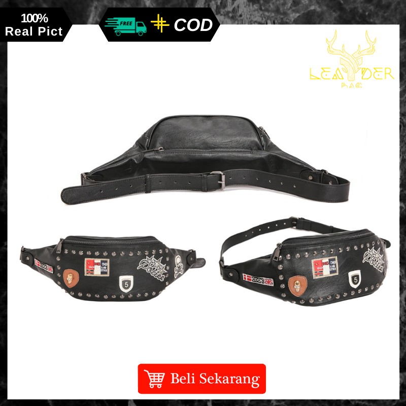 Waist Bag Kulit Pria Original Model Terbaru Warna Hitam Atau Tas Selempang Kulit Cowok Distro Import