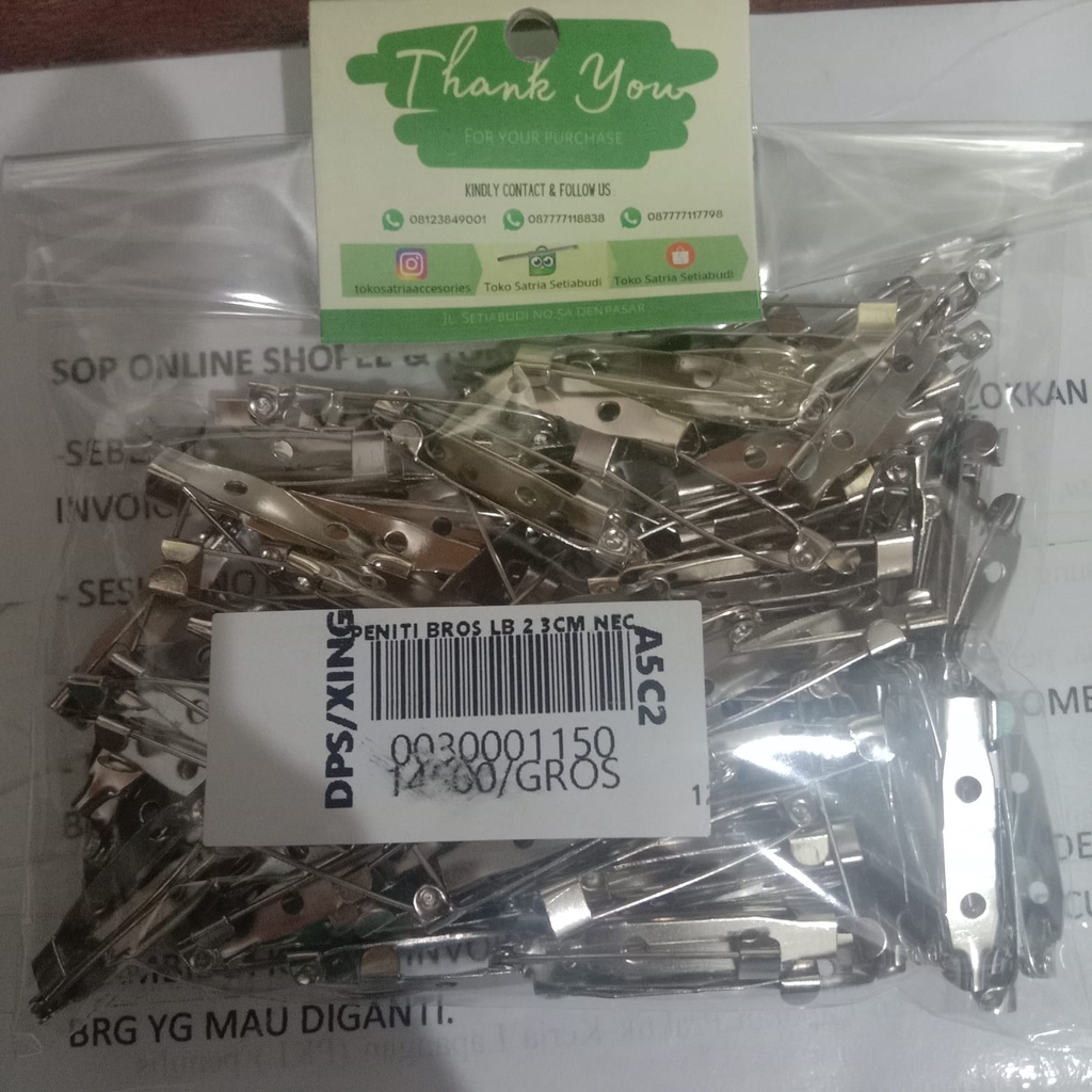 Aneka Peniti Bros - 2,3,cm - Peniti Bros Silver | Bahan Bros | Rangka Bros
