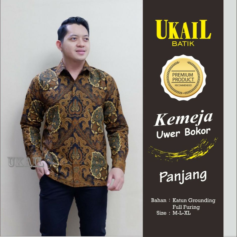 Kemeja Batik Ekskluaif Batik Lengan Panjang Terbaru UWER BOKOR COKLAT Batik Panjang Lapis Furing