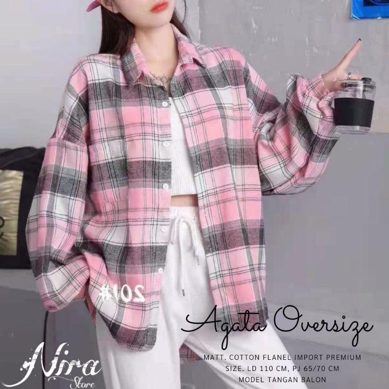 Agata oversize matt cotton flanel import premium mode tangan balon by Nira store ori