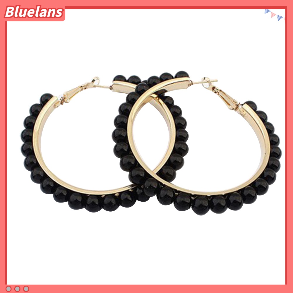 Anting Hoop Bentuk Lingkaran Besar Aksen Mutiara Tiruan Untuk Wanita