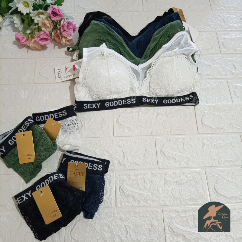 TALLY BRA SET 7336 | TANPA KAWAT | BAHAN BROKAT | BUSA TIPIS | CUP B