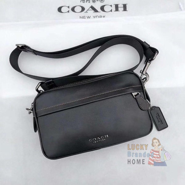 Tas COACH Graham Leather Crossbody Bag Black Full Leather