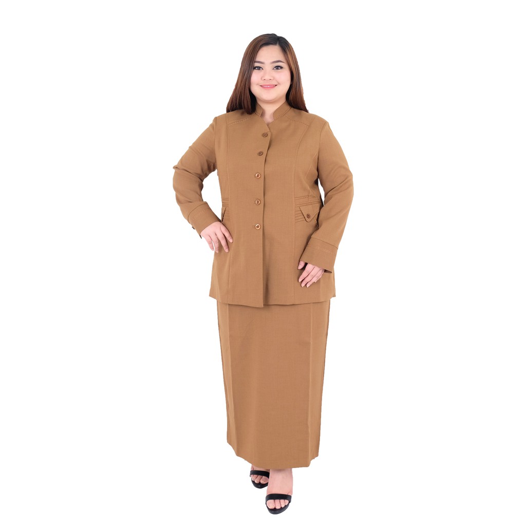 BLAZER WANITA B&amp;V / Seragam PNS / Baju PDH PNS Wanita / Baju Dinas Pemda Wanita / Baju Khaki PNS Wanita / Seragam ASN Wanita / Baju Guru Wanita - 7003 JUMBO Pemda Aceh / Coklat Tua Gelap