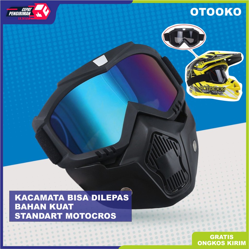 Kacamata Kaca Mata Motor Motocross Cross Kros Goggles Mask Skull Goggle Masker Helm Retro Full Face Helm Helem