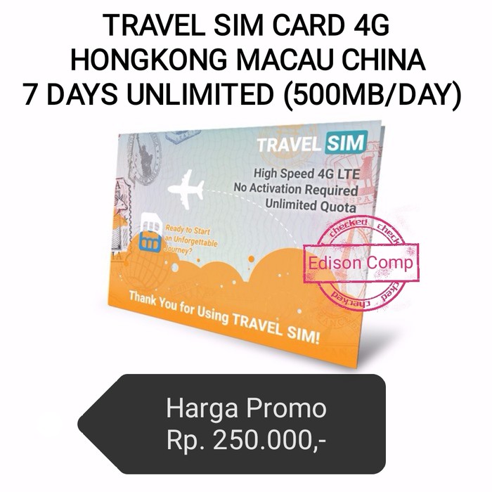 Kartu Perdana 4G Wifi Travel Sim Card Hongkong Macau China 7Days