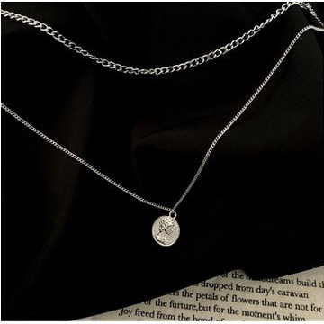 Kalung Double Layer Elizabeth Silver Coin Multilayer Necklace