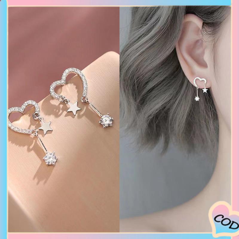 COD❤️ 925 Silver Stud Earrings Indah Cinta Fringe Girl Stars Anting Desain Kecil Berkualitas Tinggi-A.one