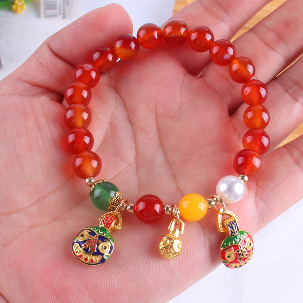 【COD Tangding】Gelang Tangan Emas Hias Batu Giok Agate Biru Untuk Wanita