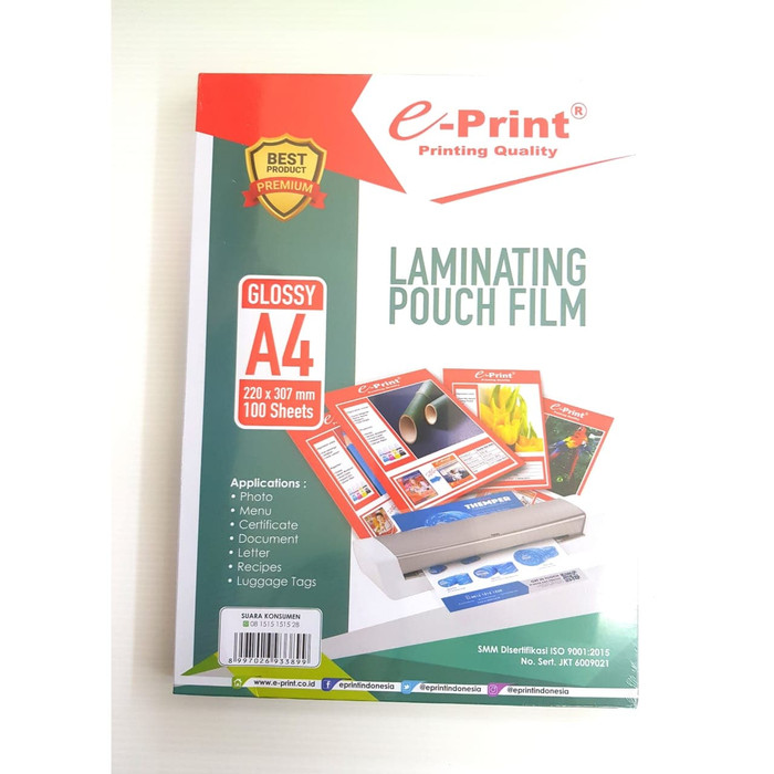 

Plastik Laminating A4 Film Pouch e-Print Isi 100 Lembar