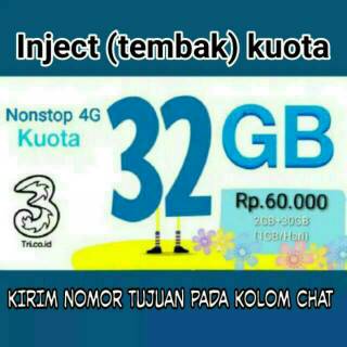 Inject Kuota Tri 32gb Tembak Kuota Three 32gb Voucher 33gb 66gb0 Shopee Indonesia