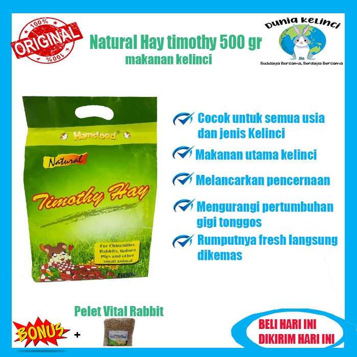 Makanan Kelinci Hay Timothy Natural Freshpack Rumput Kering 500gr