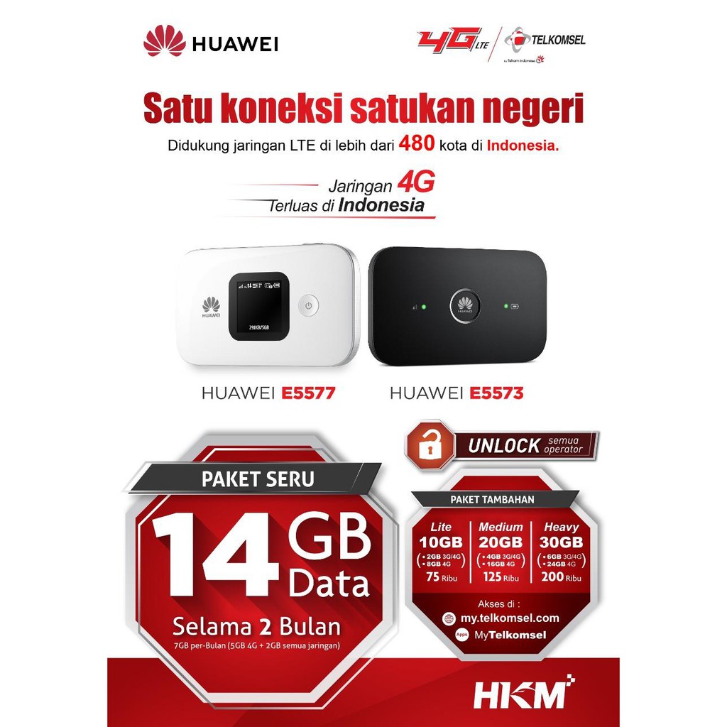 Huawei E5577 Slim Mifi Router Modem Wifi 4G Free Telkomsel 14Gb