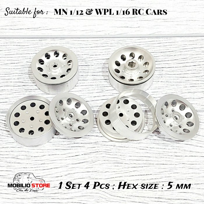 Velg Metal Beadlock Ban Soft Rubber Tire Wheel Set Roda RC Mini MN WPL - Beadlock Silver