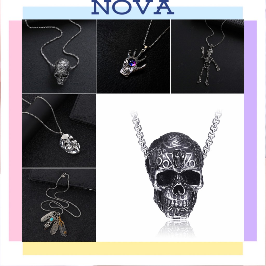 [Nofa Fashion] Kalung pria liontin Titanium Steel tengkorak gaya punk hip hop import kalung fashion