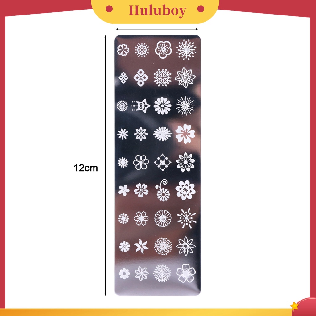 Huluboy Huluboy♡ Plat Stempel Kuku Bahan Stainless Steel Motif Print Bunga / Daun Untuk Manicure / Nail Art DIY