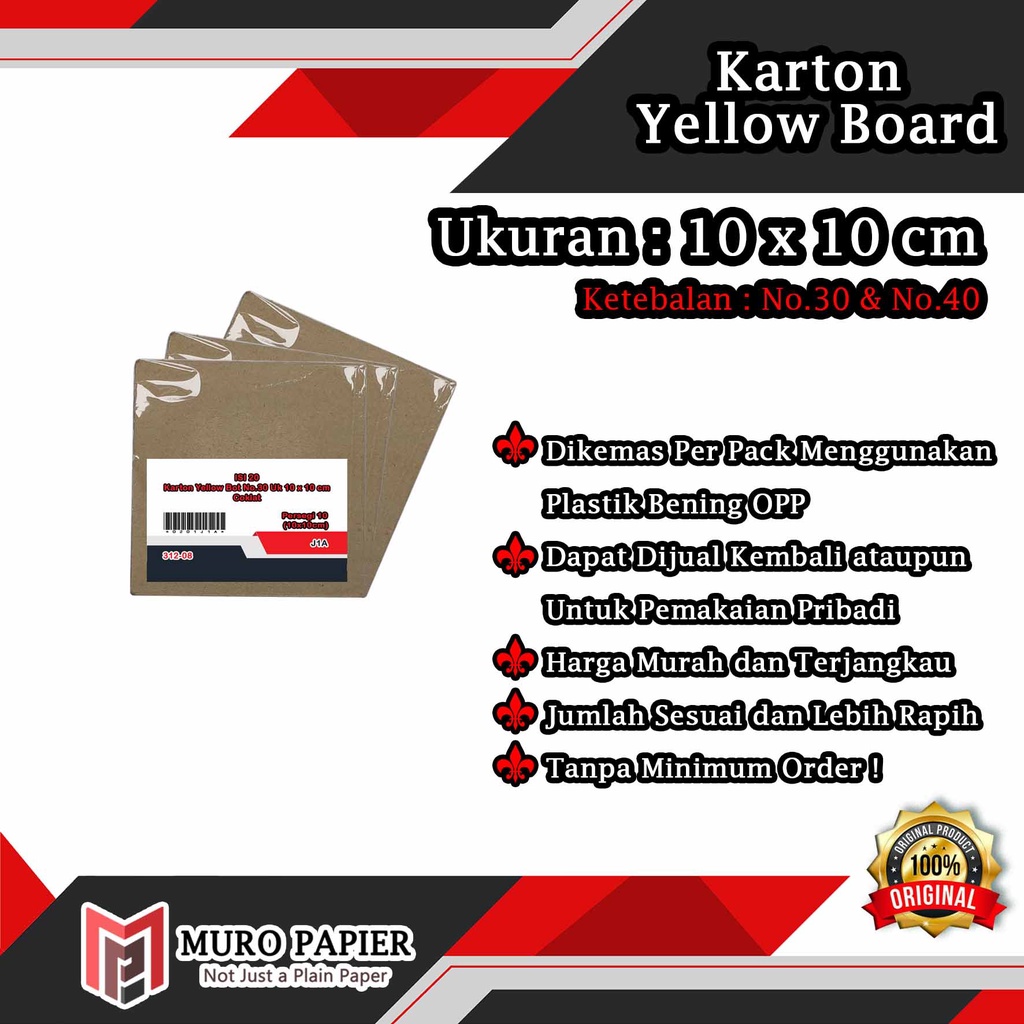 

( PER PAK - ISI 20 ) Karton Yellow Board Persegi No. 30 No. 40 Ukuran 10 x 10 cm - by Muro Papier