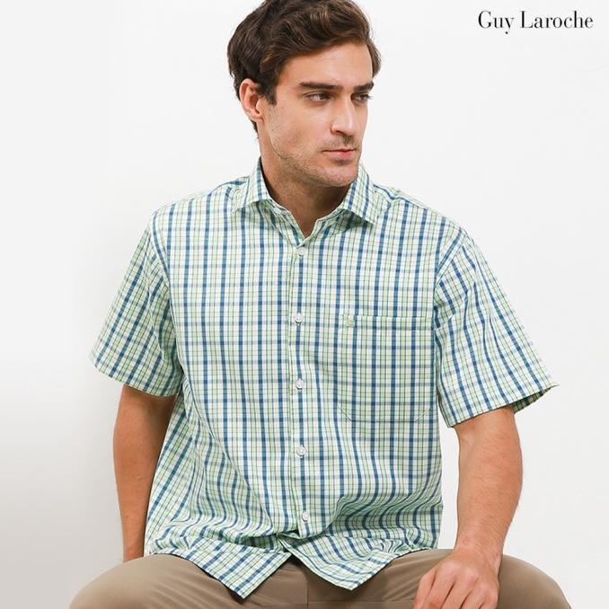 Kemeja Pria Lengan Pendek Guy Laroche Madras Greenie Green