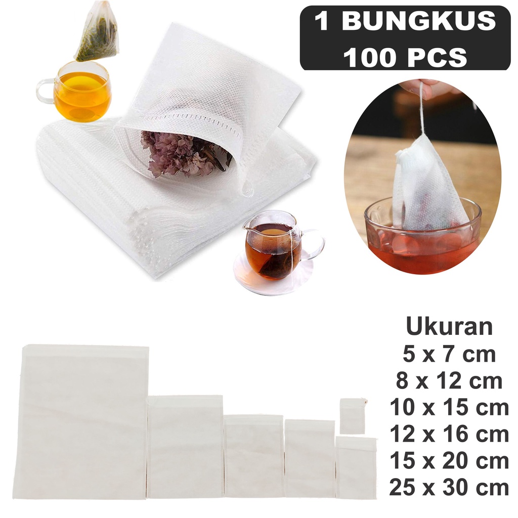 Kantong Saringan Teh Celup kosong Teabags Kantong Saringan Rempah Kopi Herbal Disposable Tea Filter Bags - 1 bungkus ( 100 pcs )