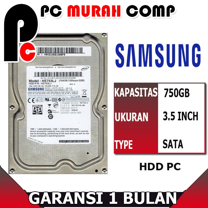 Hardisk PC 750GB SATA merk Samsung