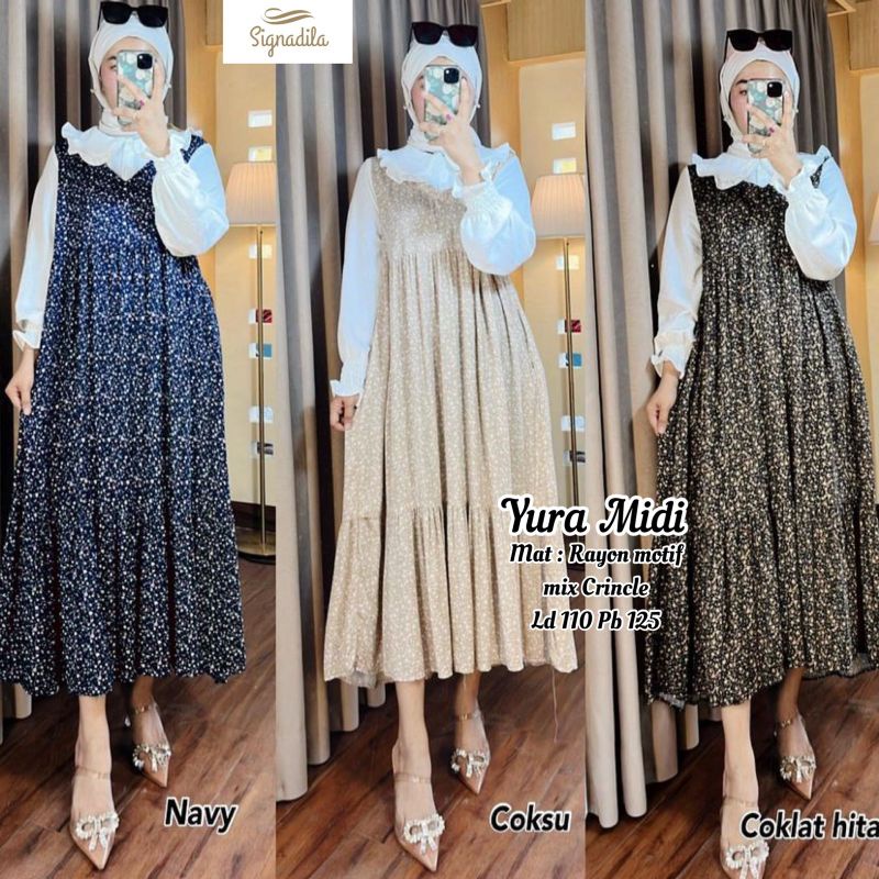 YURA MIDI DRESS / DRESS RAYON LENGAN CRINKLE
