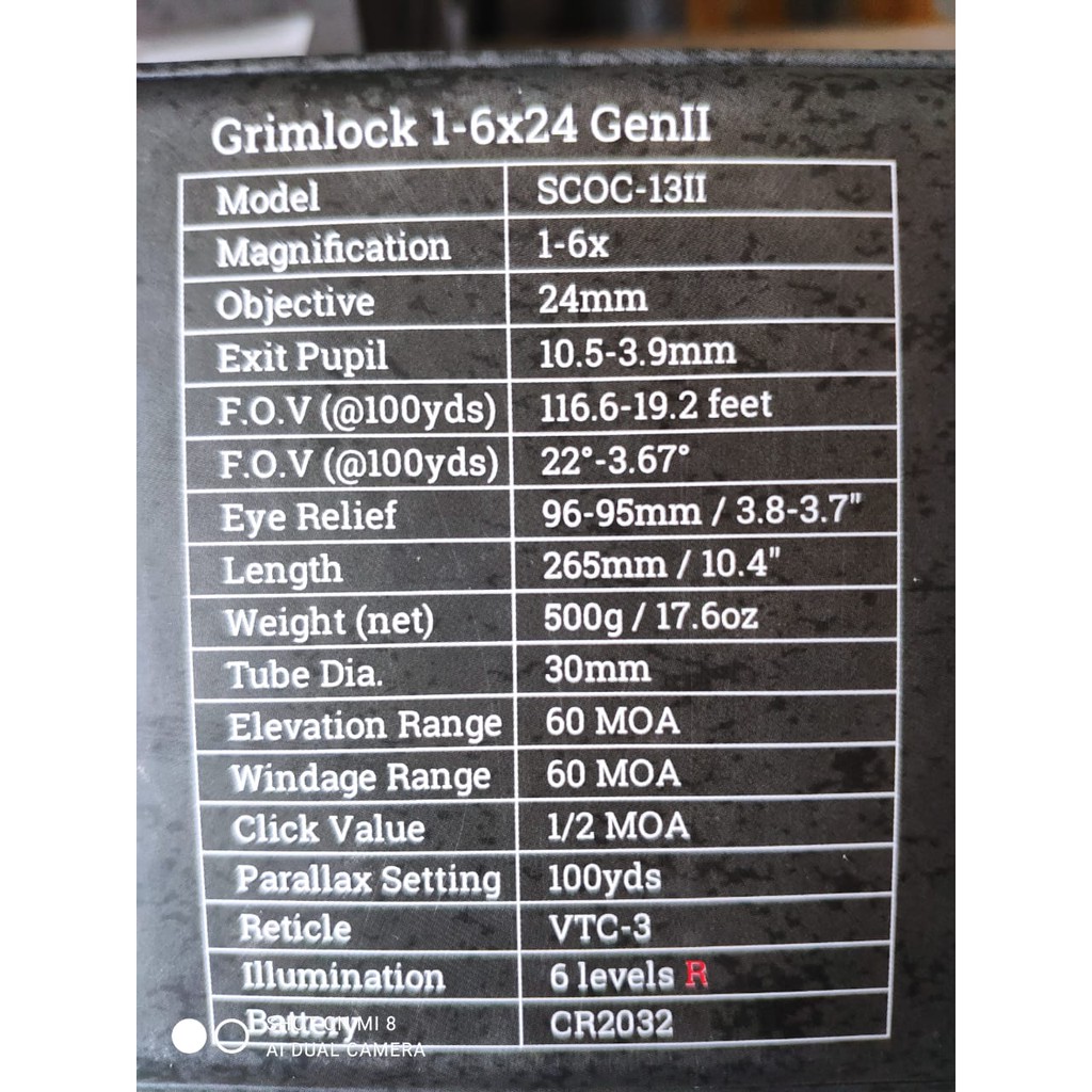 TELESCOPE VECTOR GRIMLOCK 1-6X24 GEN II