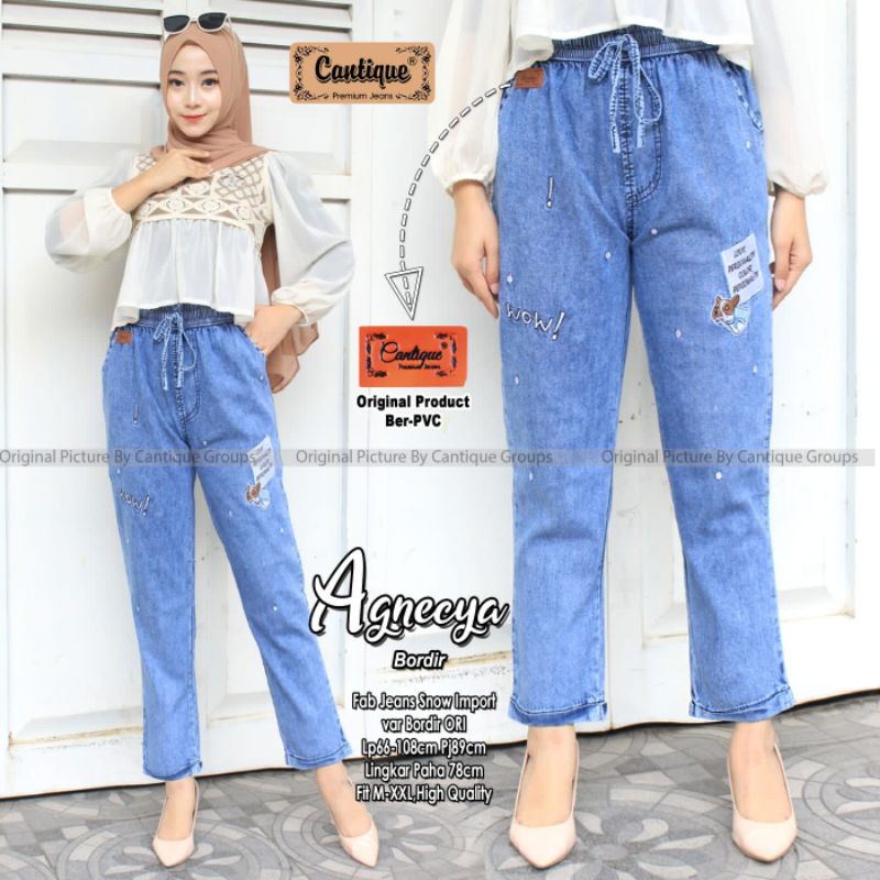 AGNECYA BORDIR BY CANTIQUE (CELANA BAGGY JEANS MUSLIMAH) ORIGINAL