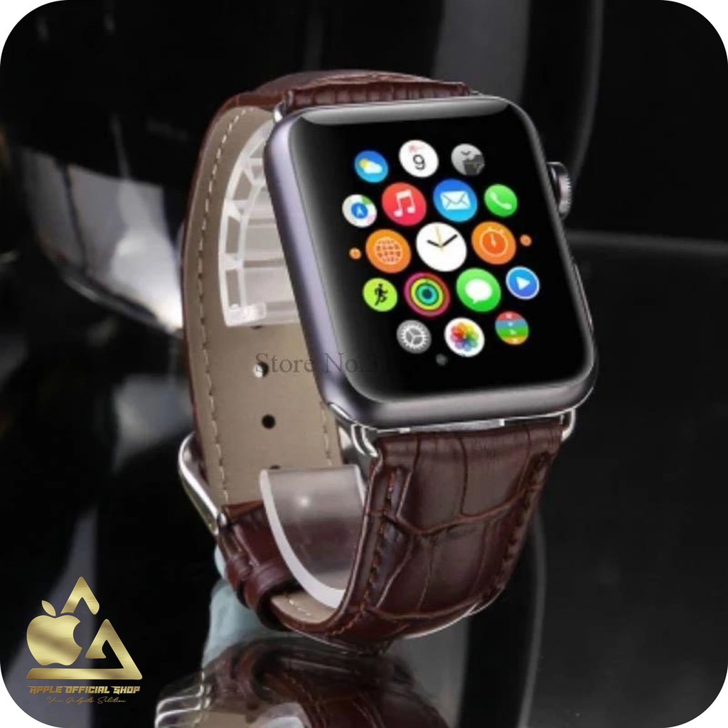 Strap Leather Apple Watch 42mm 44mm Series 1 2 3 4 5 6 SE Tali iWatch Kulit Sport Band Leather Croc