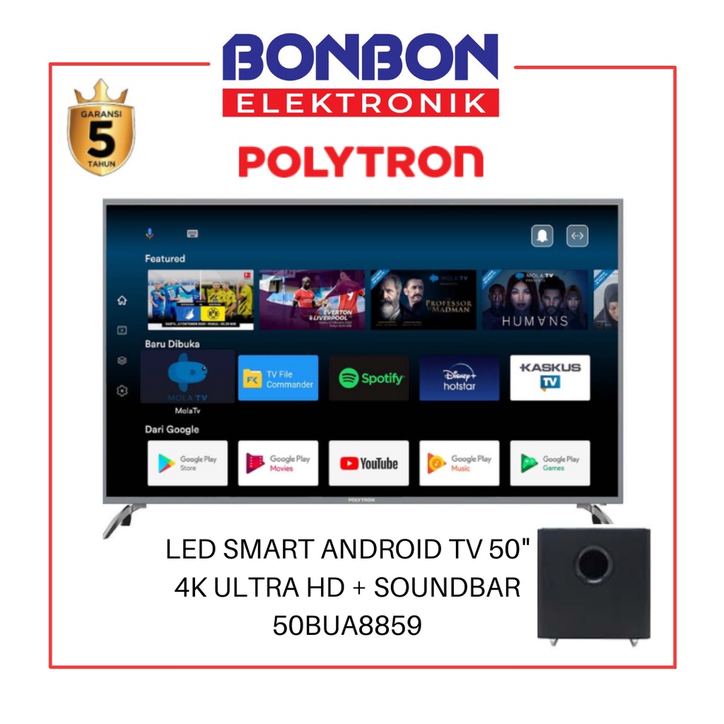 Polytron LED TV 50 Inch 50BUA8859 Android Soundbar Ultra HD 4K
