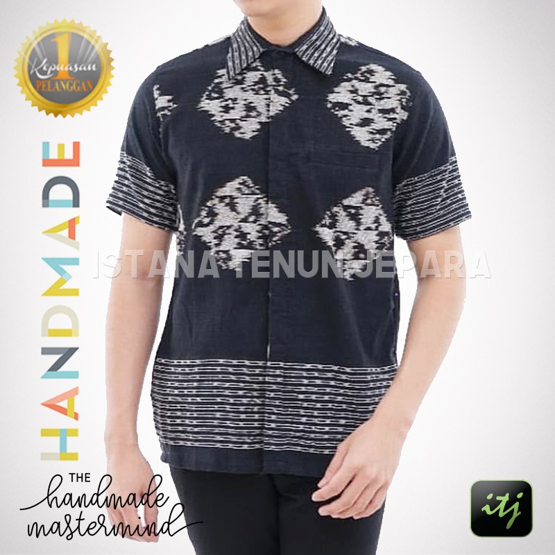 Kemeja Pendek Hitam / Hem / Baju Tenun Pria Motif NTT