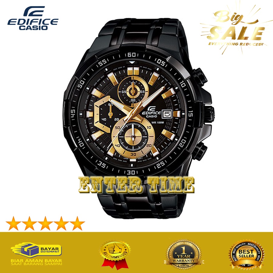 DISKON  JAM TANGAN PRIA BRANDED CASIO EDIFICE TYPE EFR 539BK STAINLESS BLACK DIAL CHRONO JAM TANGAN 