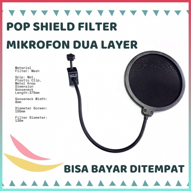 Pop Shield Filter / Pop penyaring suara / Pop Filter Murah / Pop filter Mic / Pop dual layer / Pop