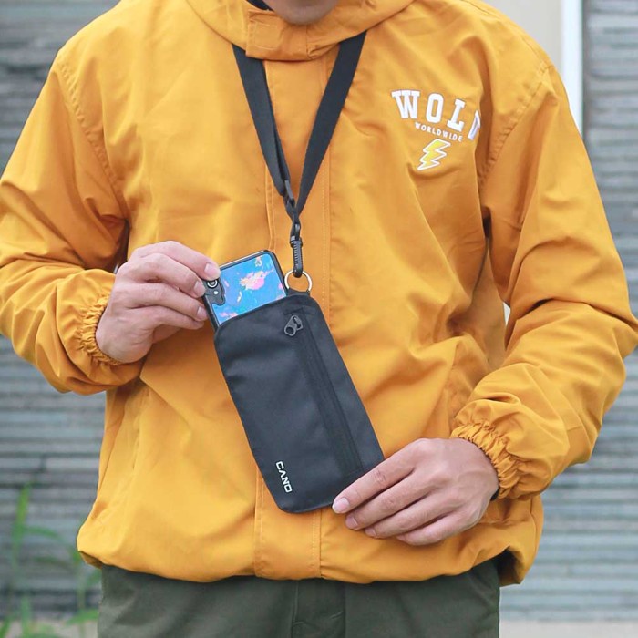 TAS PRIA Hanging Wallet Pria Distro Dompet HP Kartu ID Card Tas Gantung Leher - Hitam terlaris cuci 