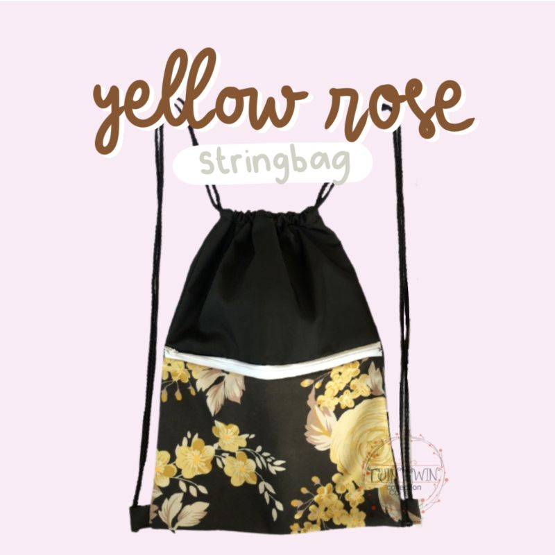 Stringbag Saku yellow rose bunga mawar flower tas serut kekinian hits Unik cewek perempuan wanita se