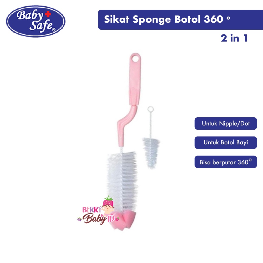 Baby Safe Rotated Bottle Brush With Sponge Sikat Botol Susu Bayi Berry Mart