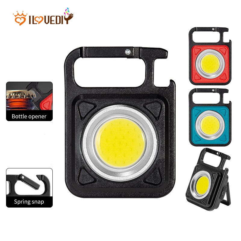 1 Set Lampu Kerja COB LED 30 / 4 Mode Anti Air USB Rechargeable + Gantungan Kunci Untuk Camping / Hiking