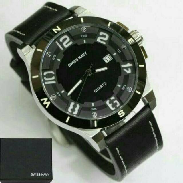 JAM TANGAN ORIGINAL SWISS NAVY SN8008 BLACK SILVER GARANSI RESMI