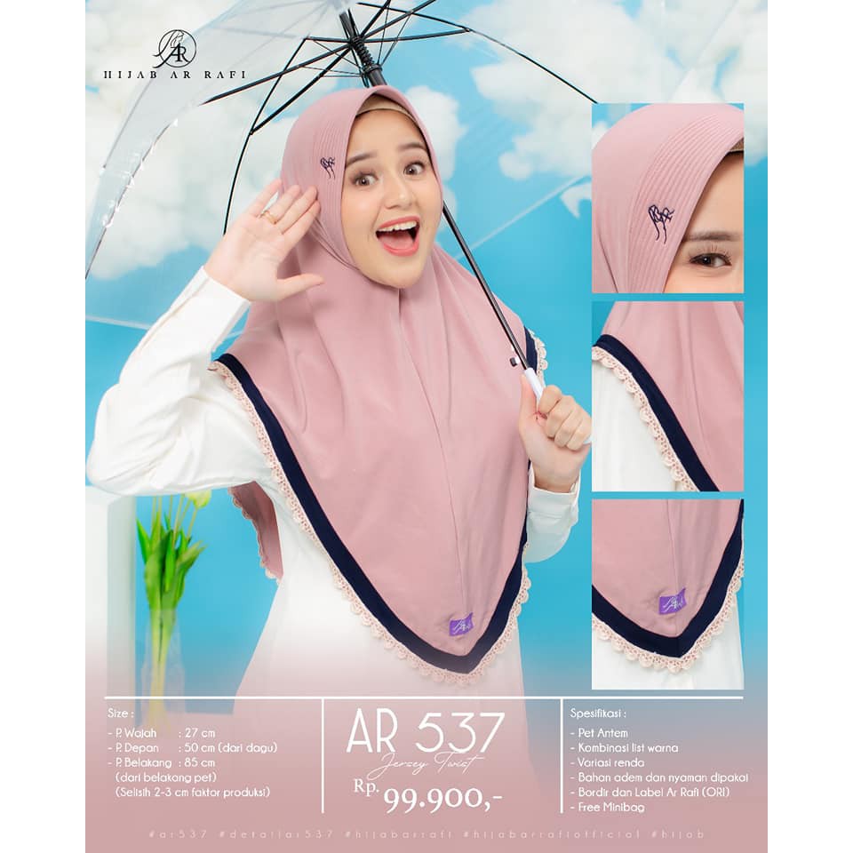Terbaru ✔️COD ✔️ Jilbab Instan by Arrafi Hijab AR 537 Jilbab instan aksen renda tepi-1