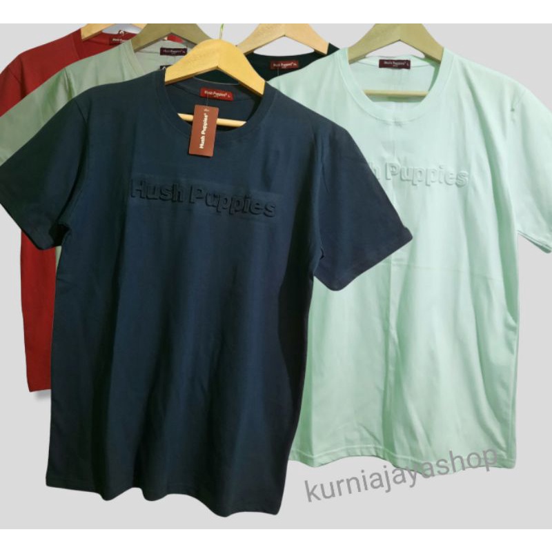kaos branded hush puppies motif embos/Tshirt pria wanita lengan pendek/kaos murah