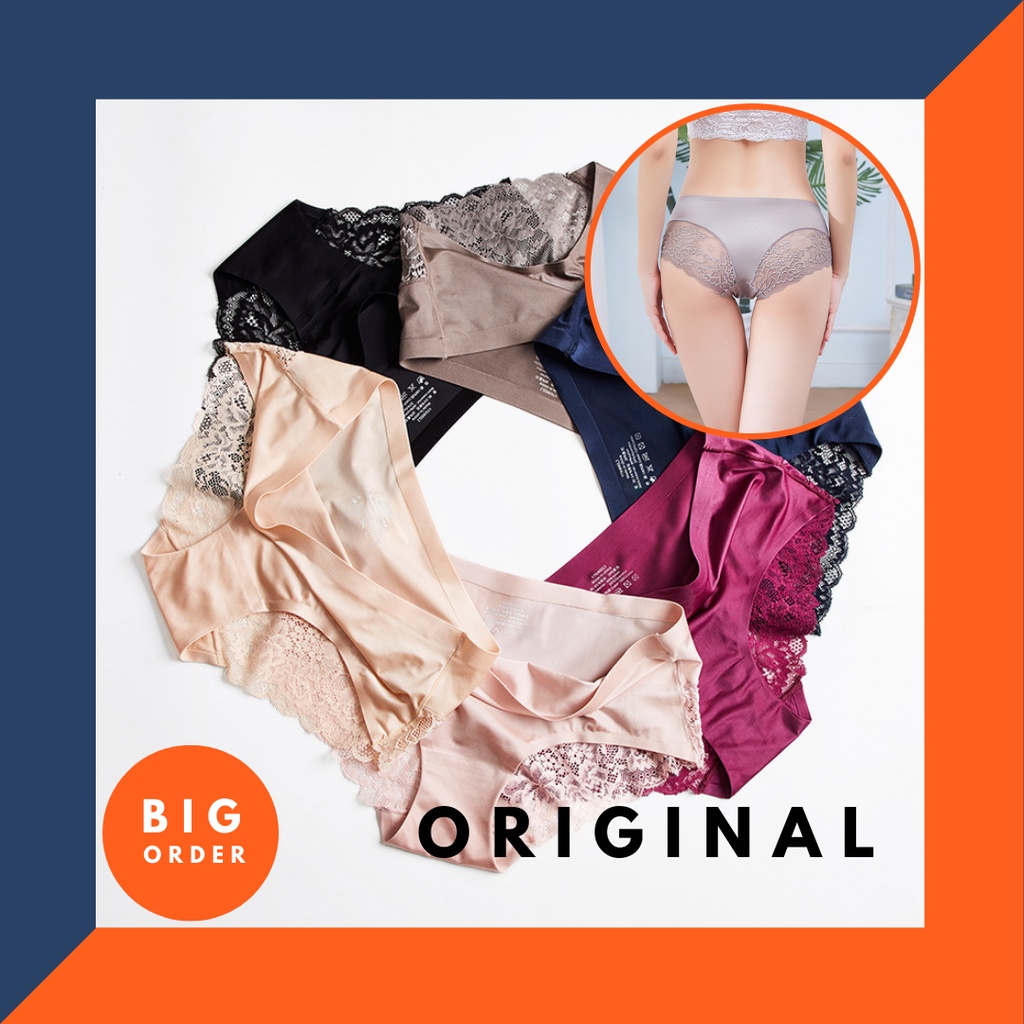 Celana Dalam Seamless Cewek Underwear Wanita Ice Silk CD Premium Lace Sexy CD Korea CD13 - BOS