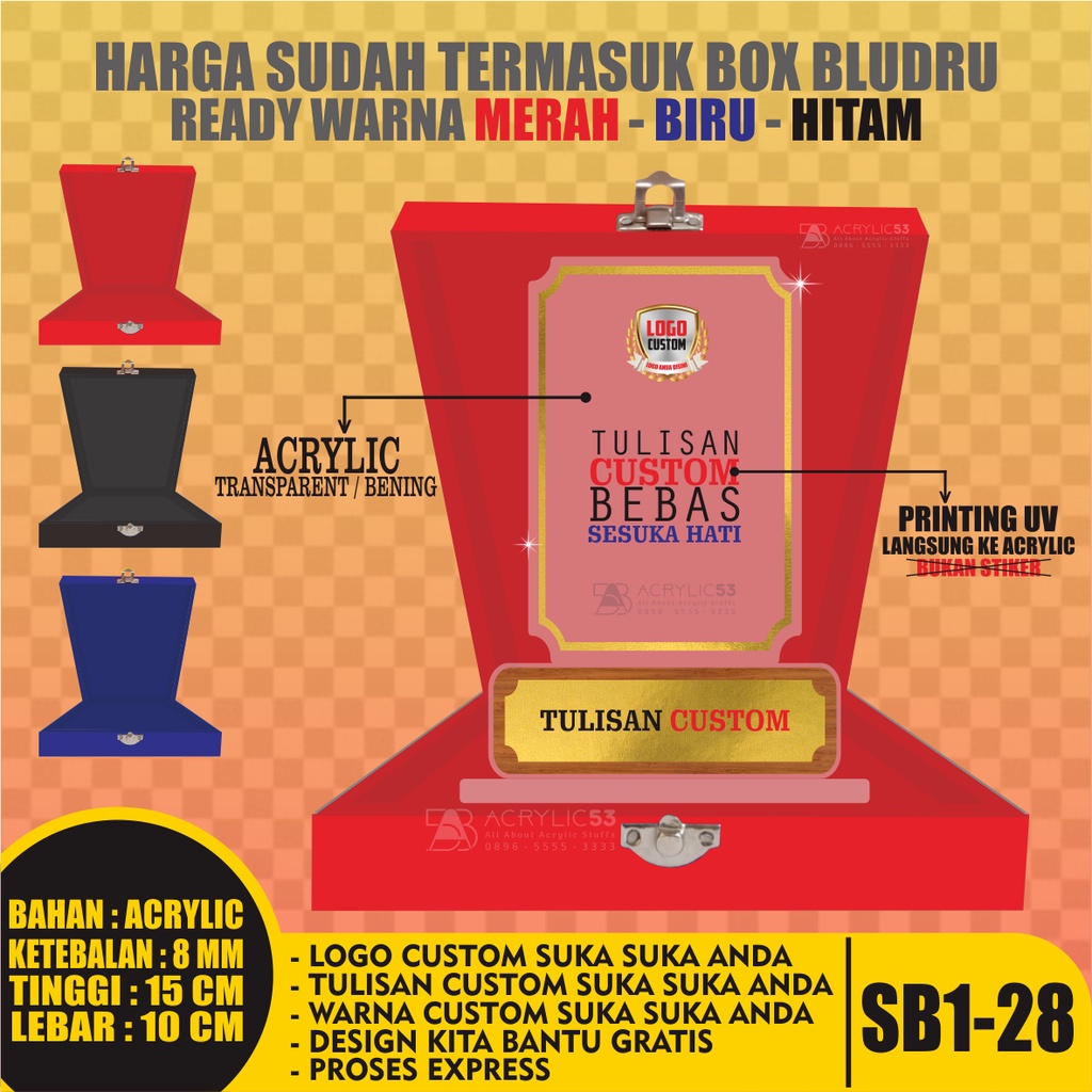 PLAKAT, PLAKAT AKRILIK, PLAKAT ACRYLIC, PLAKAT CUSTOM, VANDEL, PIAGAM PENGHARGAAN 15X10 + BOX SN48