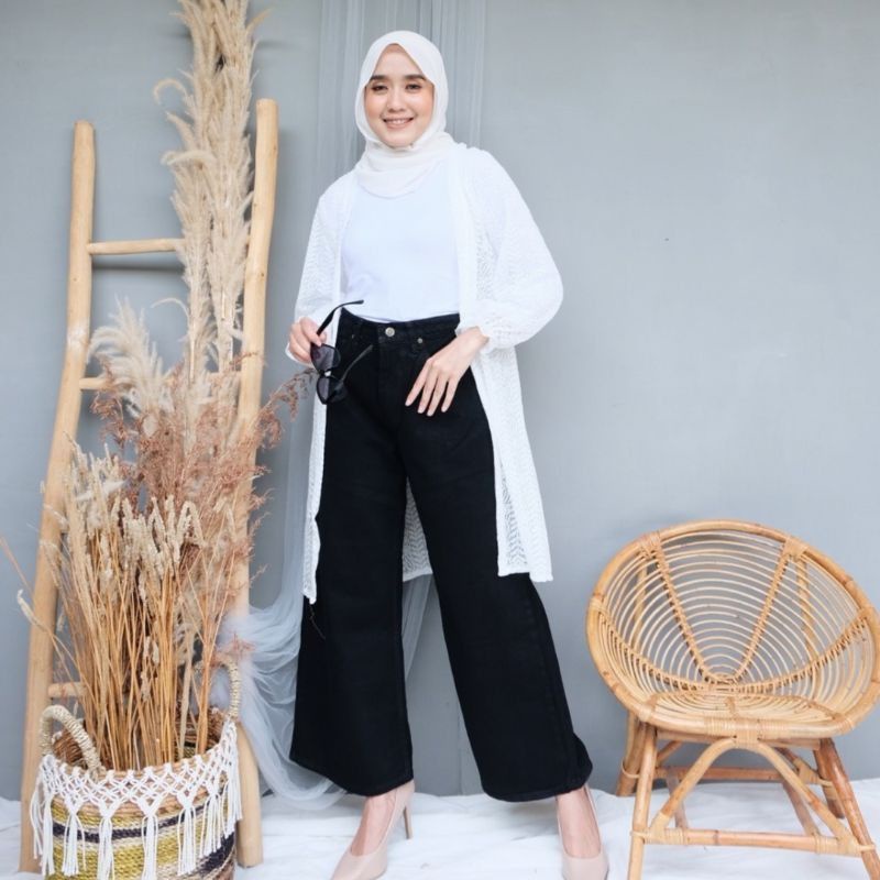 celana kulot jeans- Highwaist Celana Kulot Jeans Warna Putih Kulot Jeans Warna Hitam Kekinian