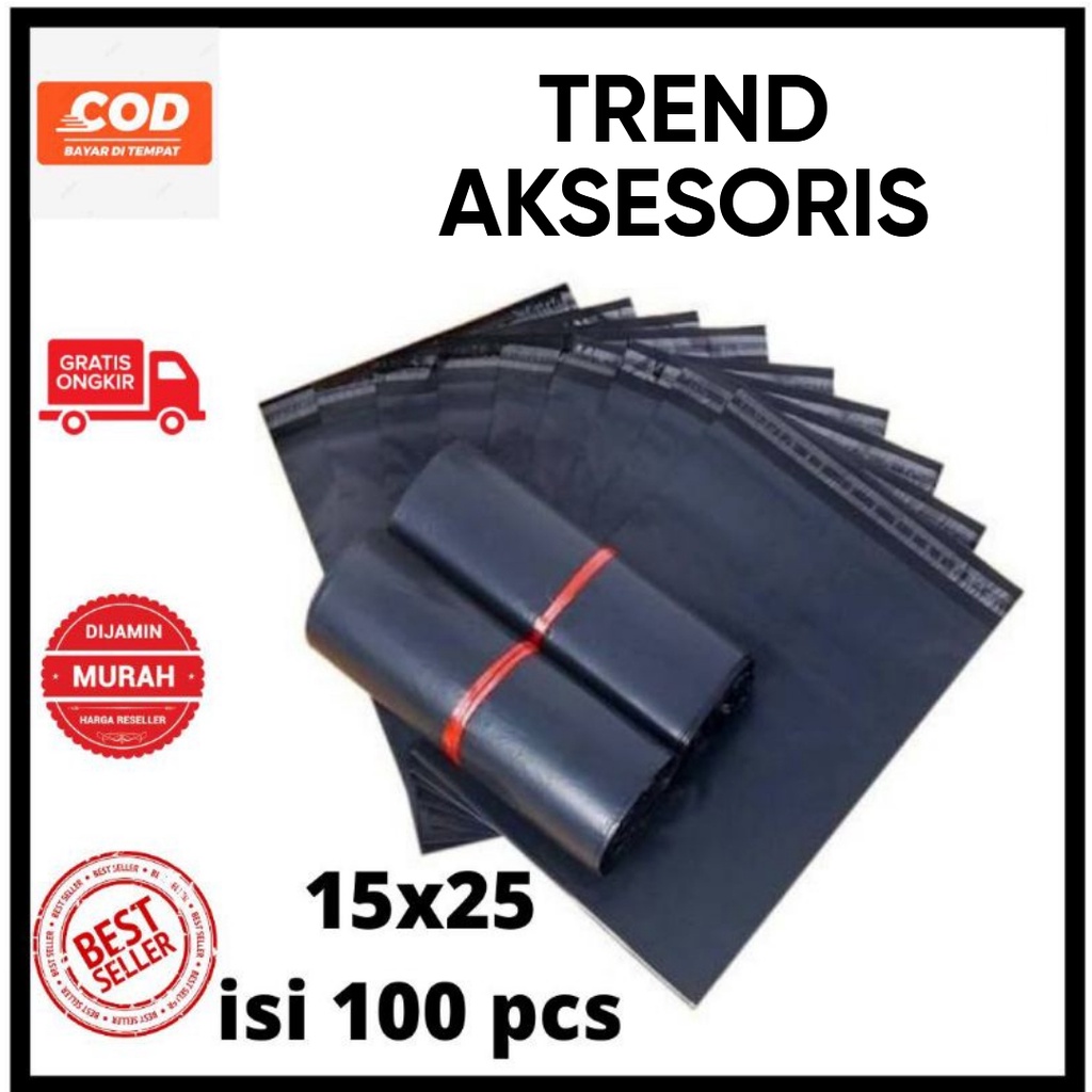 Trend-Plastik Polymailer Hitam [15x25] 100 pc Bungkus Plastik Packing Online