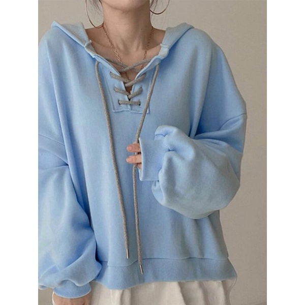 Cross Rope Hoodie Premium Sweat Fleece Wanita Korean Style