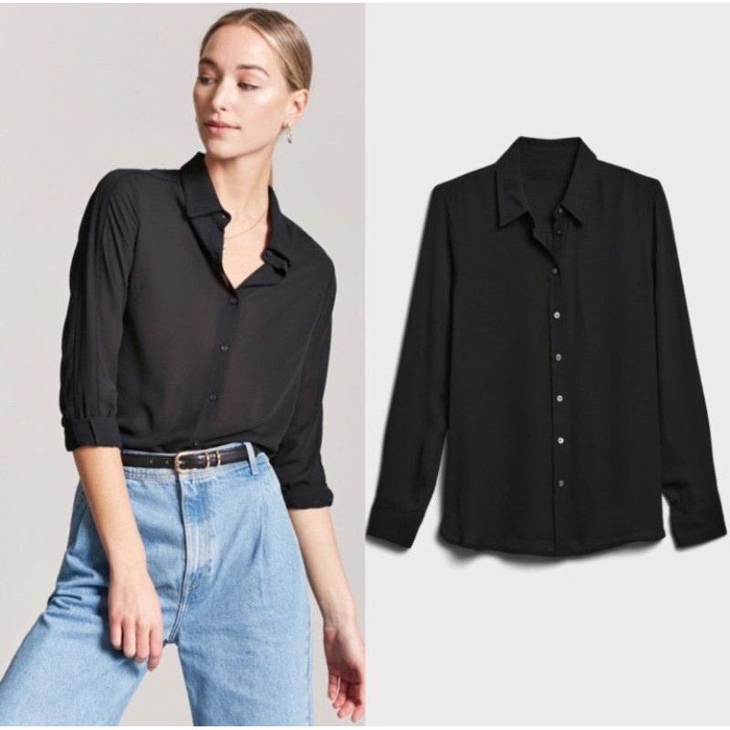 Kemeja Wanita Esmara Kemeja Button Shirt Black Original-1