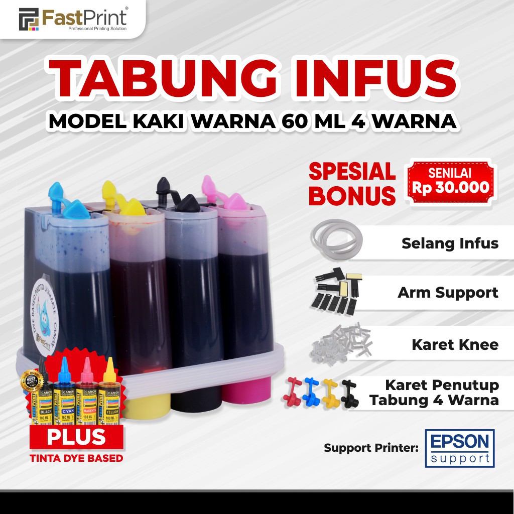 Paket Tabung Plus Ink 4 Warna 60ML 60 ML Kaki Warna