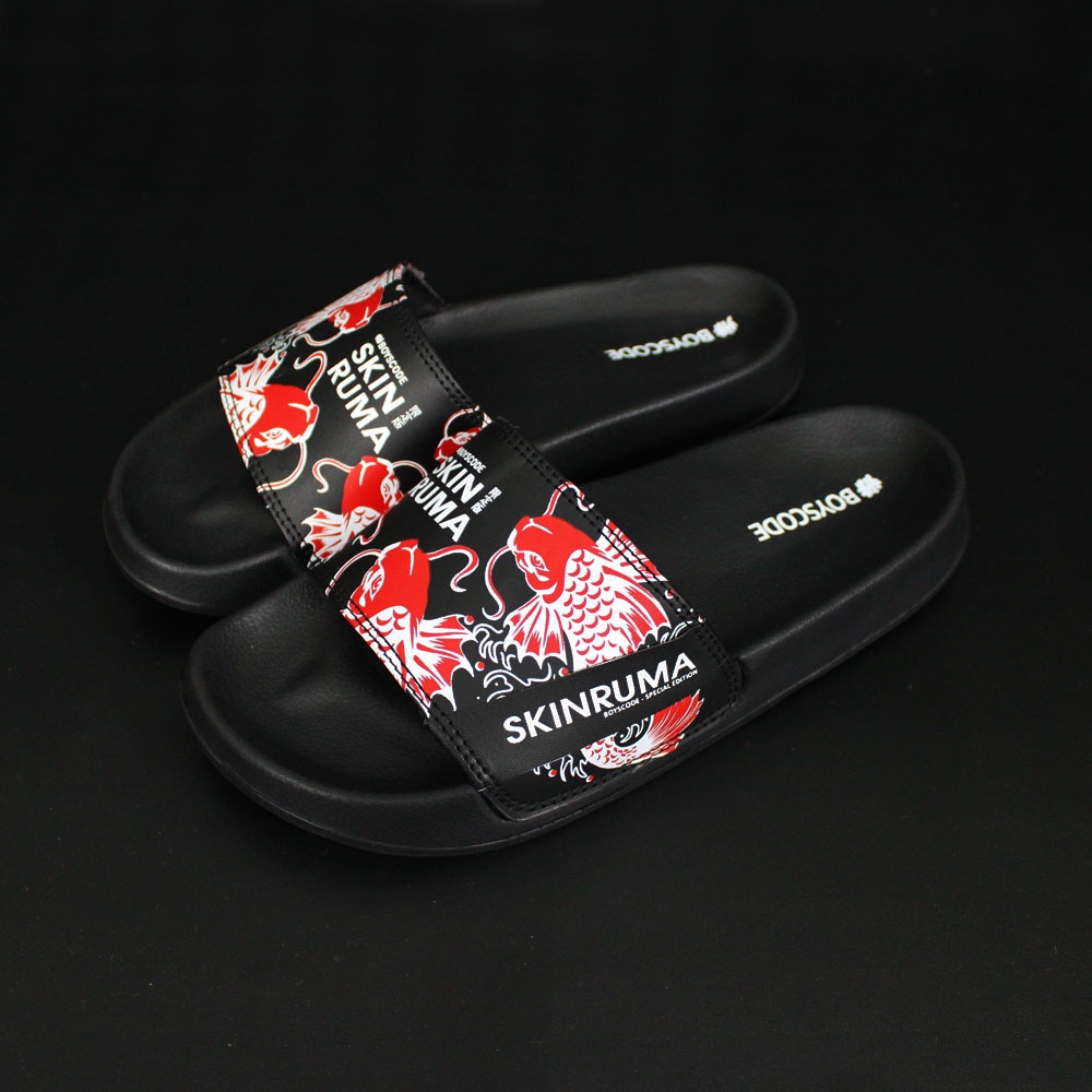 Sendal Selop Pria Wanita Distro Boyscode X Skinruma Red Koi Fish / Sendal Slip On Pria / Sendal Slide Pria / Sendal Slop Pria