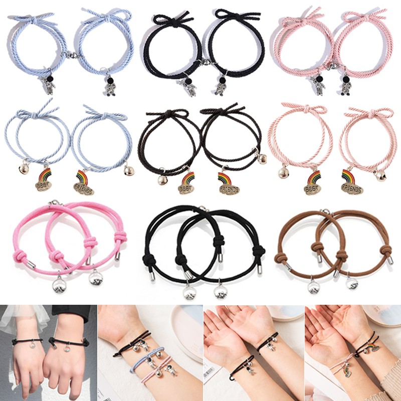 2 pcs/Gelang magnet Couple gelang pasangan Tali gelang Hitam Astronot Adjustable Braid Rope Bracelet Gaya Etnik China